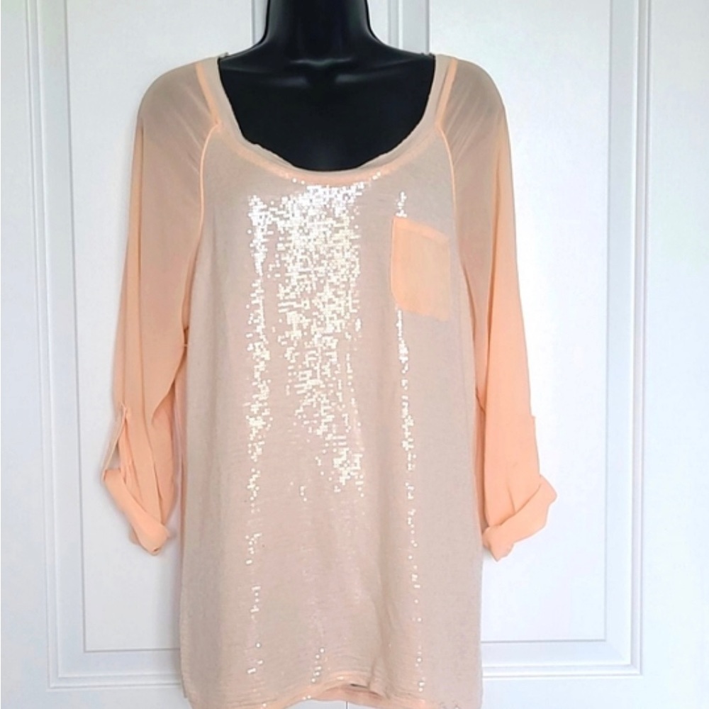 Lane Bryant peach sequin top with chiffon sleeves 22/24